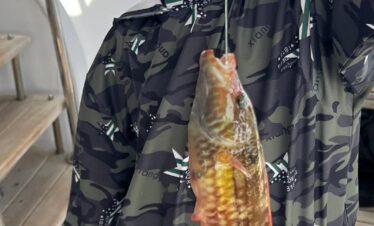 Touriste tenant une canne à pêche avec un poisson pris en mer, à bord du yacht.